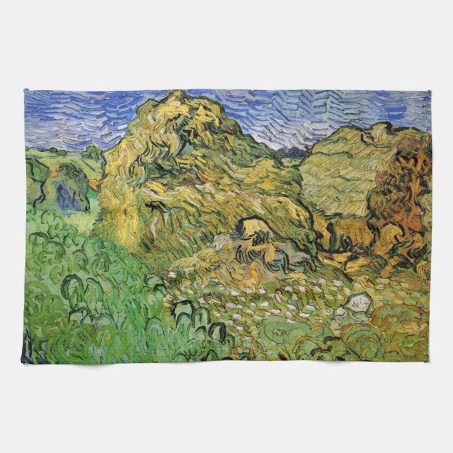 Field with Wheat Stacks by Vincent van Gogh Tea Towel (Horizontal)