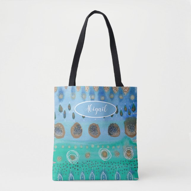 Fields of flowers abstract art, your name tote bag (Front)