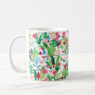 Fields of flowers and plants with small houses, bu coffee mug