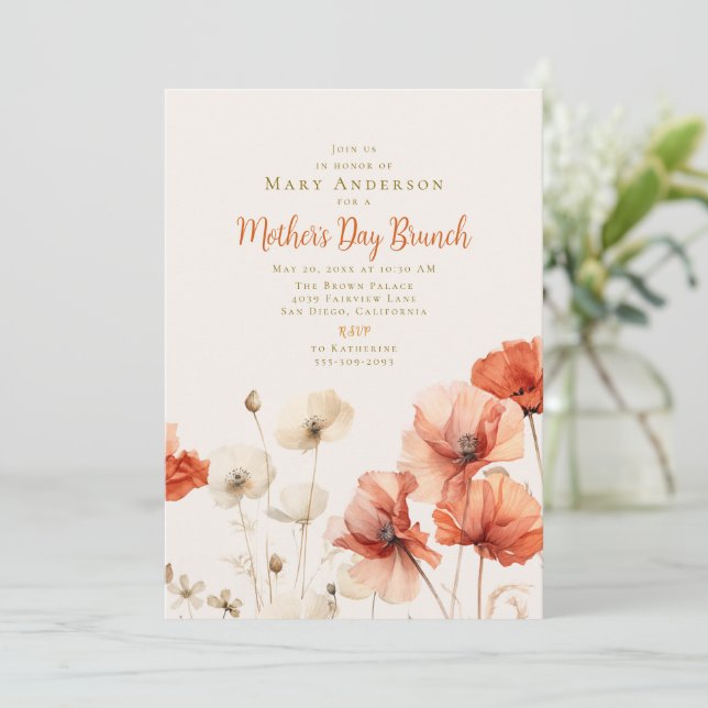 Fields of Poppies Mother's Day Brunch Invitation (Standing Front)