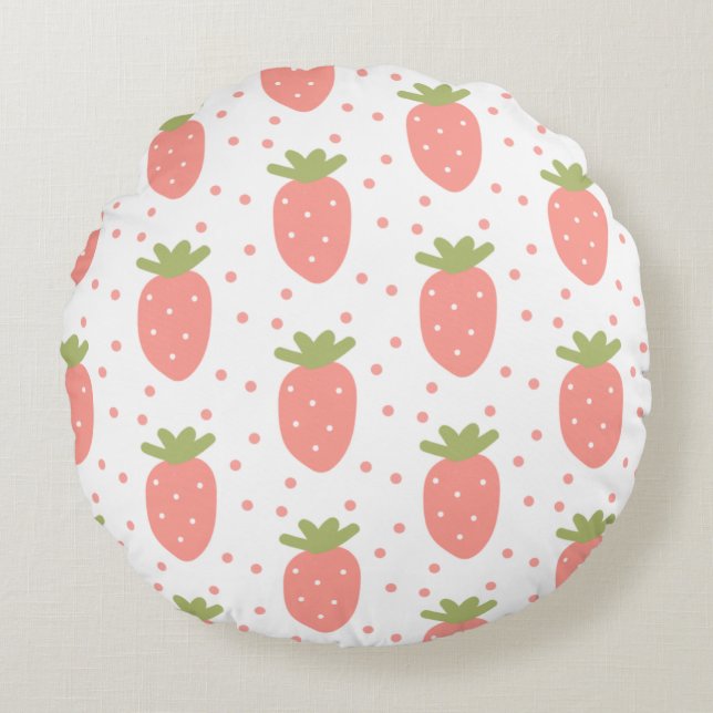 Fields of Strawberries Round Cushion (Front)