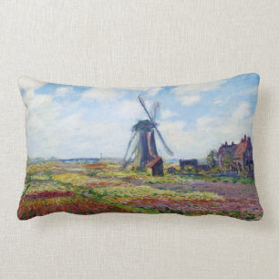 Fields of Tulip With The Rijnsburg Windmill Monet Lumbar Cushion