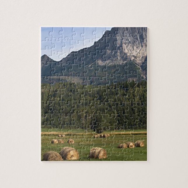 Fields with bailed hay, Alberta, Canada Jigsaw Puzzle (Vertical)