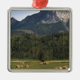 Fields with bailed hay, Alberta, Canada Metal Ornament