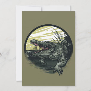 Fierce Alligator Swamp Illustration Art Holiday Card
