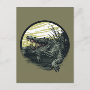 Fierce Alligator Swamp Illustration Art Postcard