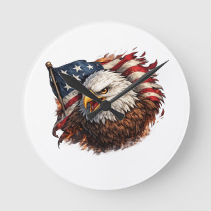 Fierce American Eagle – Patriotic Power Design Round Clock