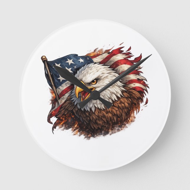 Fierce American Eagle – Patriotic Power Design Round Clock (Front)