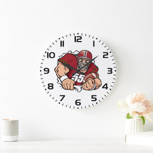 Fierce American Football Player Breaking Through Large Clock