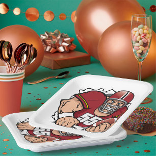 Fierce American Football Player Breaking Through  Paper Plate