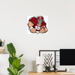 Fierce American Football Player Breaking Through  Poster