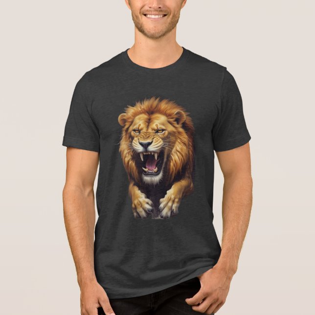 Fierce Angry Lion Illustration Tri-Blend Shirt (Front)