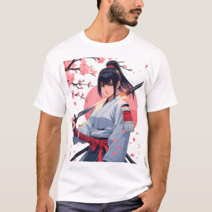 Fierce Anime Samurai Girl Katana Japanese Warrior T-Shirt