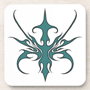 Fierce Aquamarine Tribal Line Art Illustration Coaster