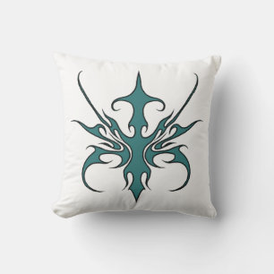 Fierce Aquamarine Tribal Line Art Illustration Cushion