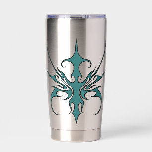Fierce Aquamarine Tribal Line Art Illustration Insulated Tumbler