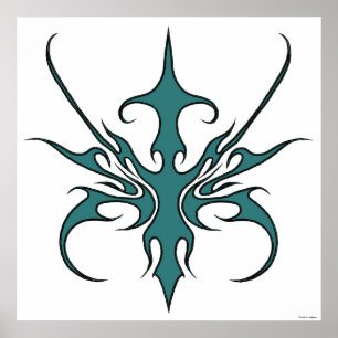 Fierce Aquamarine Tribal Line Art Illustration Poster