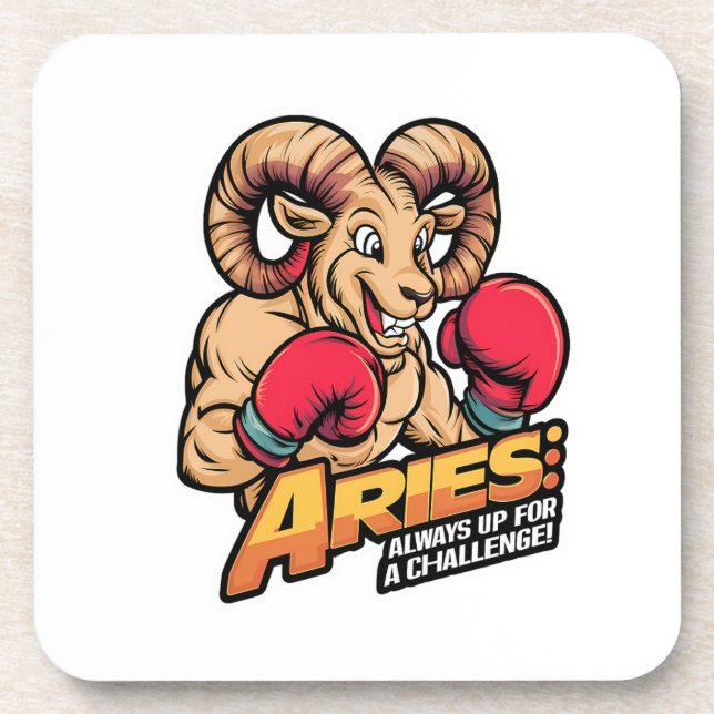 Fierce Aries Ram Boxer "Always Up for a Challenge" Coaster (Front)