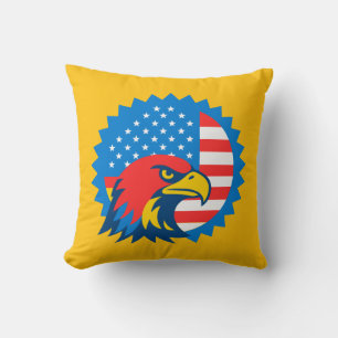 Fierce Bald Eagle on Round USA Flag Cushion