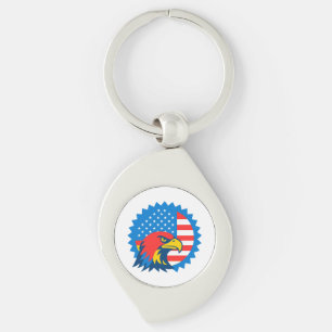 Fierce Bald Eagle on Round USA Flag Key Ring