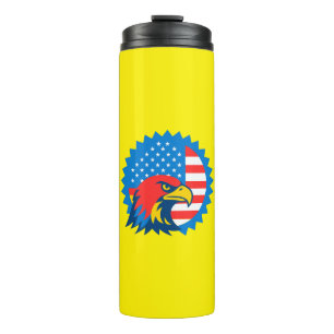 Fierce Bald Eagle on Round USA Flag Thermal Tumbler