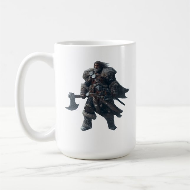Fierce Barbarian Warrior with Ancient Axe  Coffee Mug (Left)