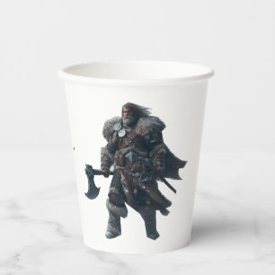 Fierce Barbarian Warrior with Ancient Axe Paper Cups