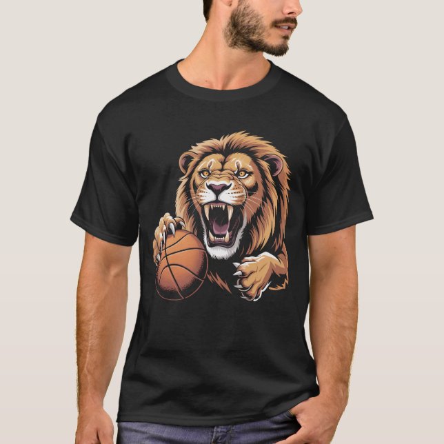 fierce Basketball Lion Mascot Sports Team Spirit R T-Shirt (Front)