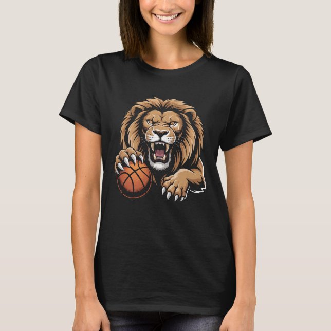 fierce Basketball Lion Mascot Sports Team Spirit R T-Shirt (Front)