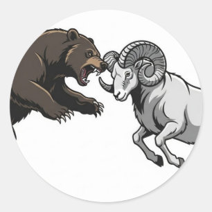 Fierce bear and ram locking horns classic round sticker