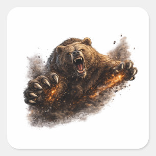 Fierce Bear Attack – Power Animal Design Square Sticker