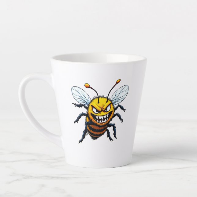 Fierce Bee Cartoon Illustration Latte Mug (Left)