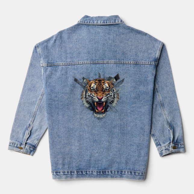 Fierce Bengal Tiger Graphic Illustration Denim Jacket (Back)
