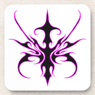 Fierce Black and Pink Tribal Line Art Illustration Coaster
