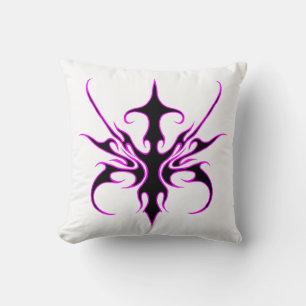 Fierce Black and Pink Tribal Line Art Illustration Cushion