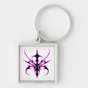 Fierce Black and Pink Tribal Line Art Illustration Key Ring