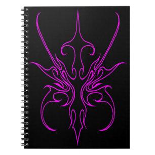 Fierce Black and Pink Tribal Line Art Illustration Notebook