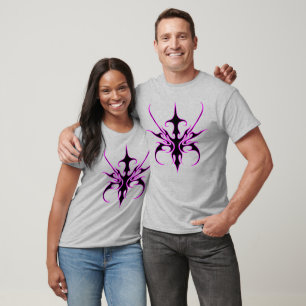 Fierce Black and Pink Tribal Line Art Illustration T-Shirt