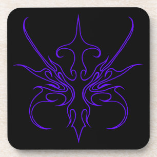 Fierce Black and Purple Tribal Line Art Coaster
