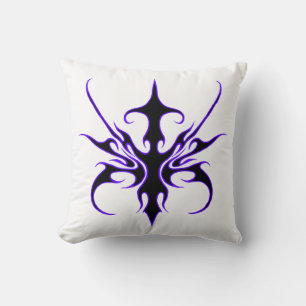 Fierce Black and Purple Tribal Line Art Cushion