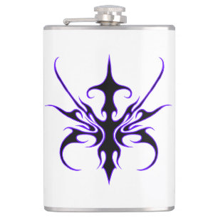 Fierce Black and Purple Tribal Line Art Hip Flask