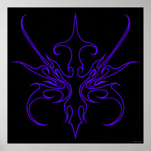 Fierce Black and Purple Tribal Line Art Poster