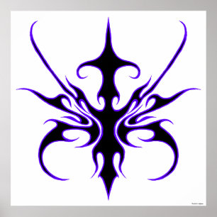 Fierce Black and Purple Tribal Line Art Poster