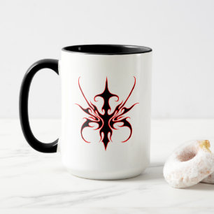 Fierce Black and Red Tribal Line Art Illustration Mug