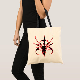 Fierce Black and Red Tribal Line Art Illustration Tote Bag