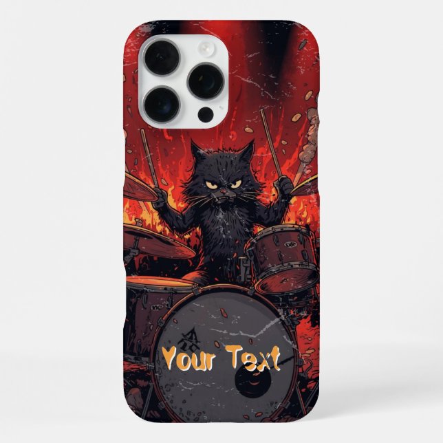 Fierce Black Cat Playing Drums Angry Drummer iPhone Case (Back)