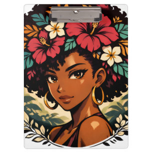 Fierce Black Girl Anime Portrait Clipboard