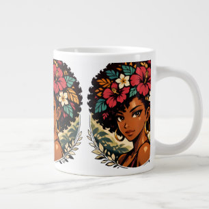 Fierce Black Girl Anime Portrait Large Coffee Mug