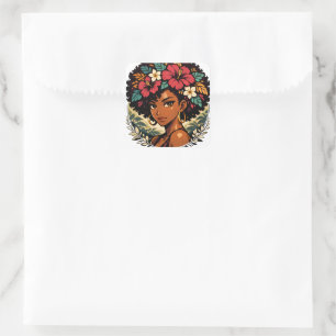 Fierce Black Girl Anime Portrait Square Sticker