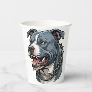 Fierce Blue Grey Pit Bull with Spiked Chain Collar Paper Cups
